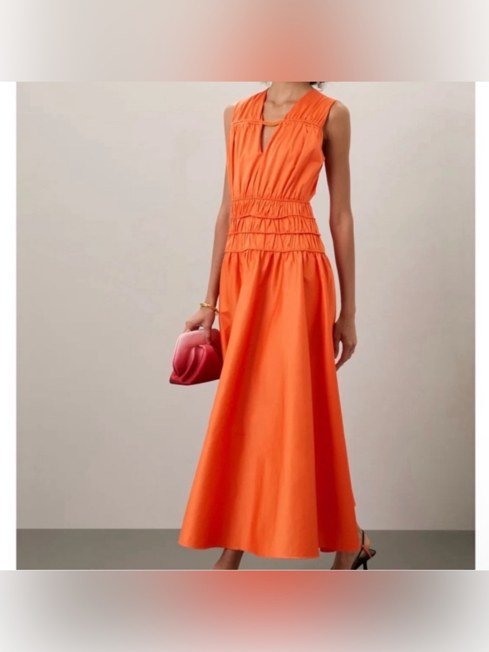 Roksanda Ilincic Collection Orange Maxi Dress 4 Preppy Smocked Waist Cottagecore